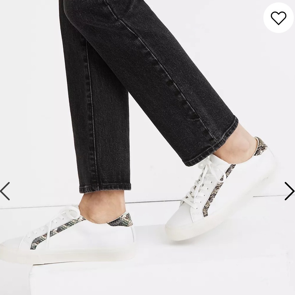 Madewell White Sidewalk Low-Top Sneakers Snake Embossed Leather Size 9